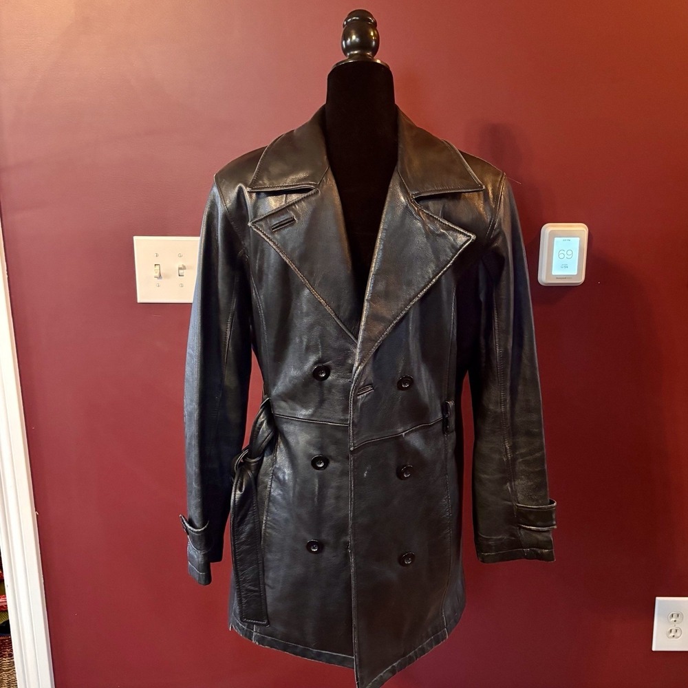 VTG 90s Pelle Studio Wilsons Women's Sz M Black Leather Belted Jacket Thinsulate